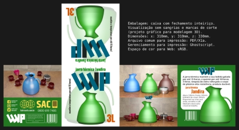 Projeto gráfico em 3D, embalagem jarra térmica Jandira.